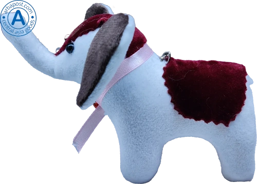 Zhibek Zholy elephant made of velveteen, white-dark red photo 2