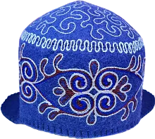 Altyn Adam cap made of felt, long, blue with white-blue pattern